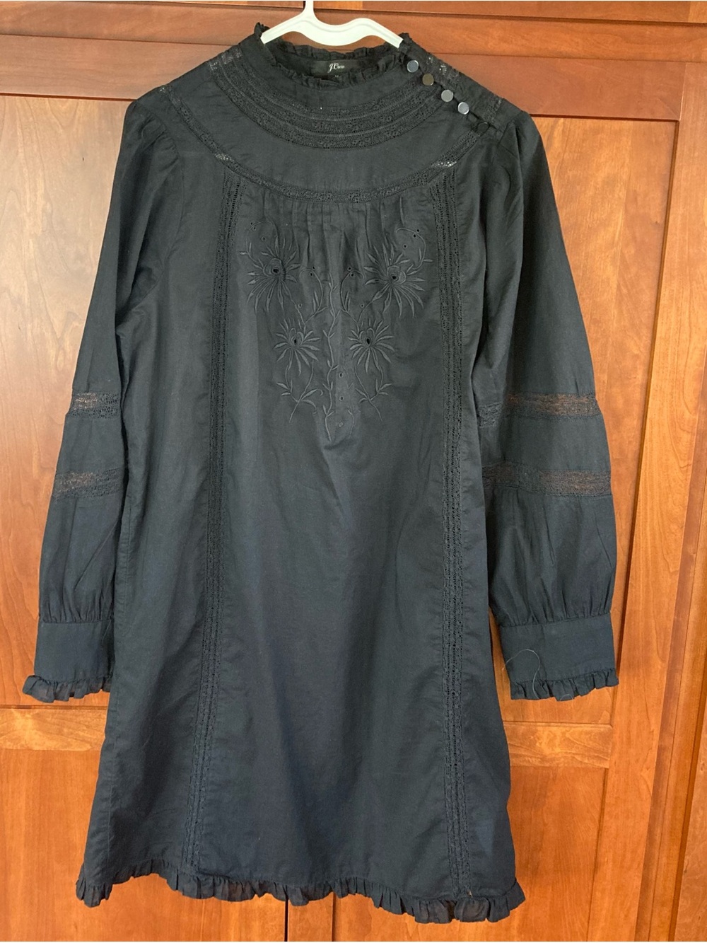 J.Crew black high-neck black tunic dress/floral embroidery/lace Details. Size M.